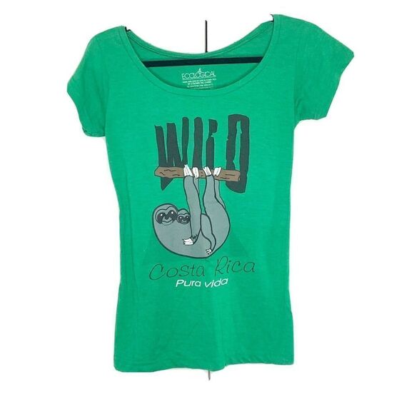 Costa Rica Wild Sloth Green Tee - Picture 1 of 5